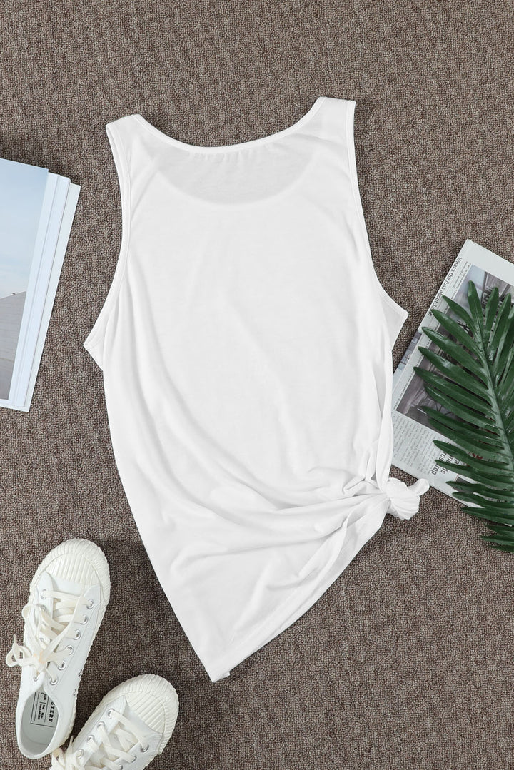 Summer Casual White RIVER LIFE Print Tank Top