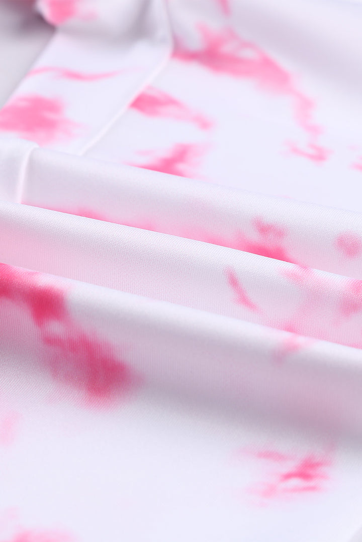 Women's Pink White Tie-dye Crisscross Sport Bra and Leggings Set