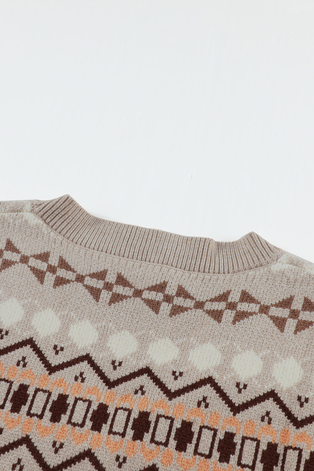 Women's Khaki Tribal Print V Neck Knitted Sweater Vest