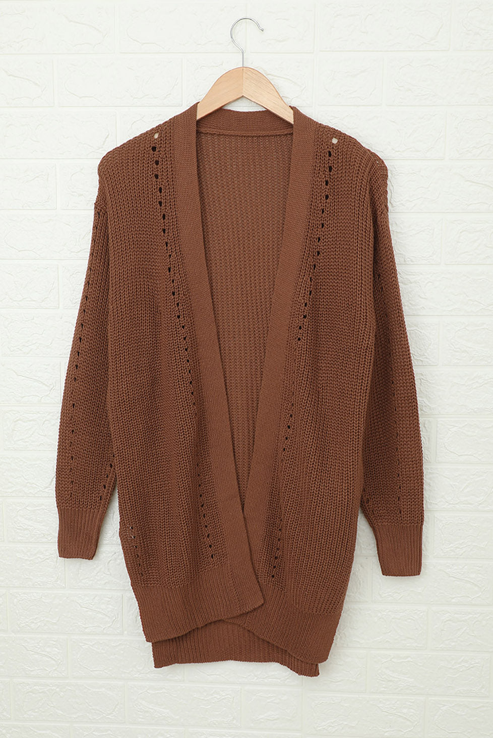 Fashion Drop Sleeve Cable Knit Cardigan with Slits
