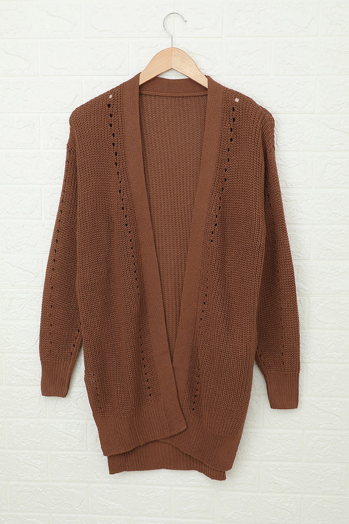 Fashion Drop Sleeve Cable Knit Cardigan with Slits