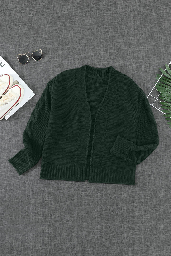 Women's Green Open Front Chunky Knit Cardigan