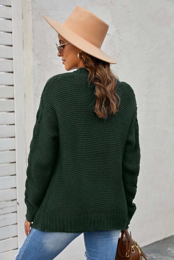 Women's Green Open Front Chunky Knit Cardigan