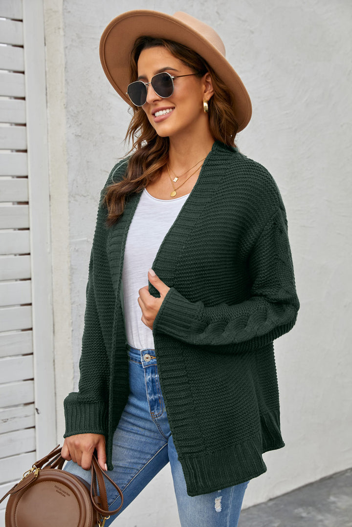 Women's Green Open Front Chunky Knit Cardigan