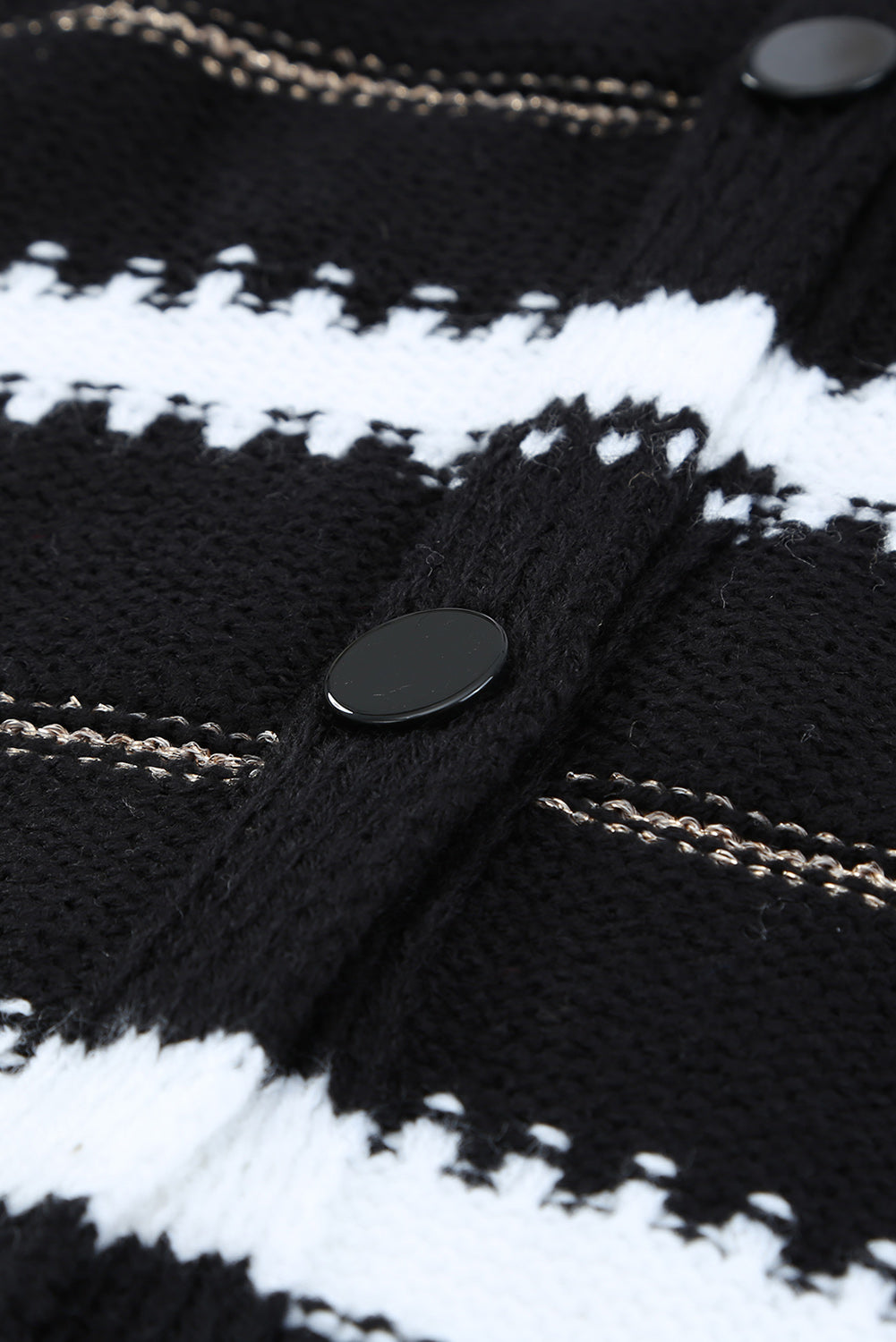 Womens Black V Neck Stripes Colorblock Button Cardigan
