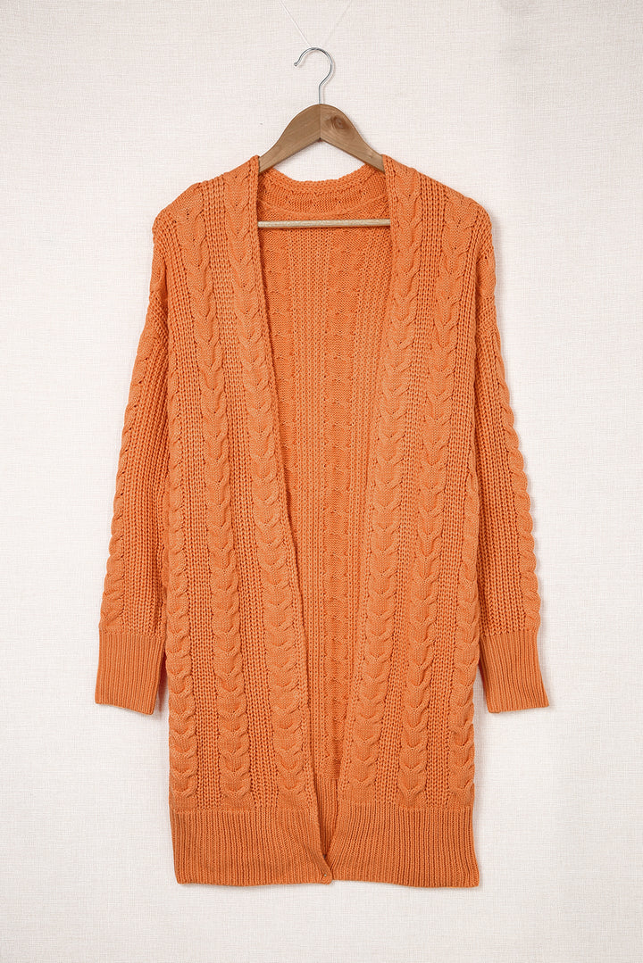 Orange Chunky Knit Open Front Long Cardigan