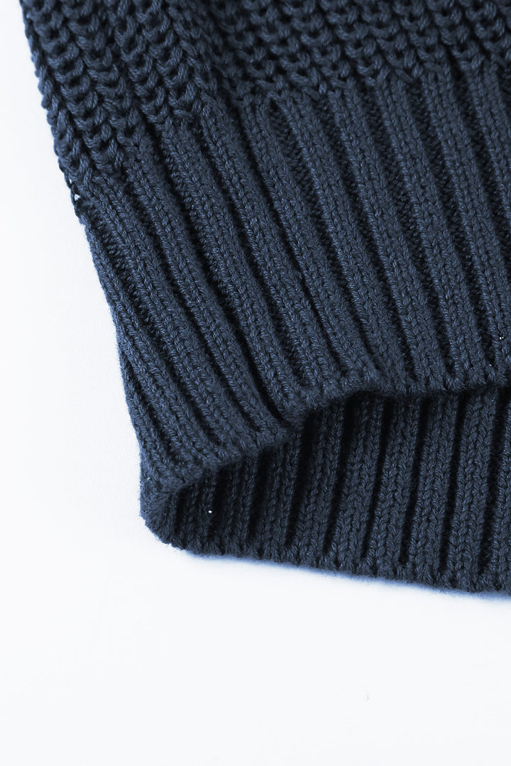 Modischer dunkelblauer Juliette-Strickpullover mit Tauschulter 