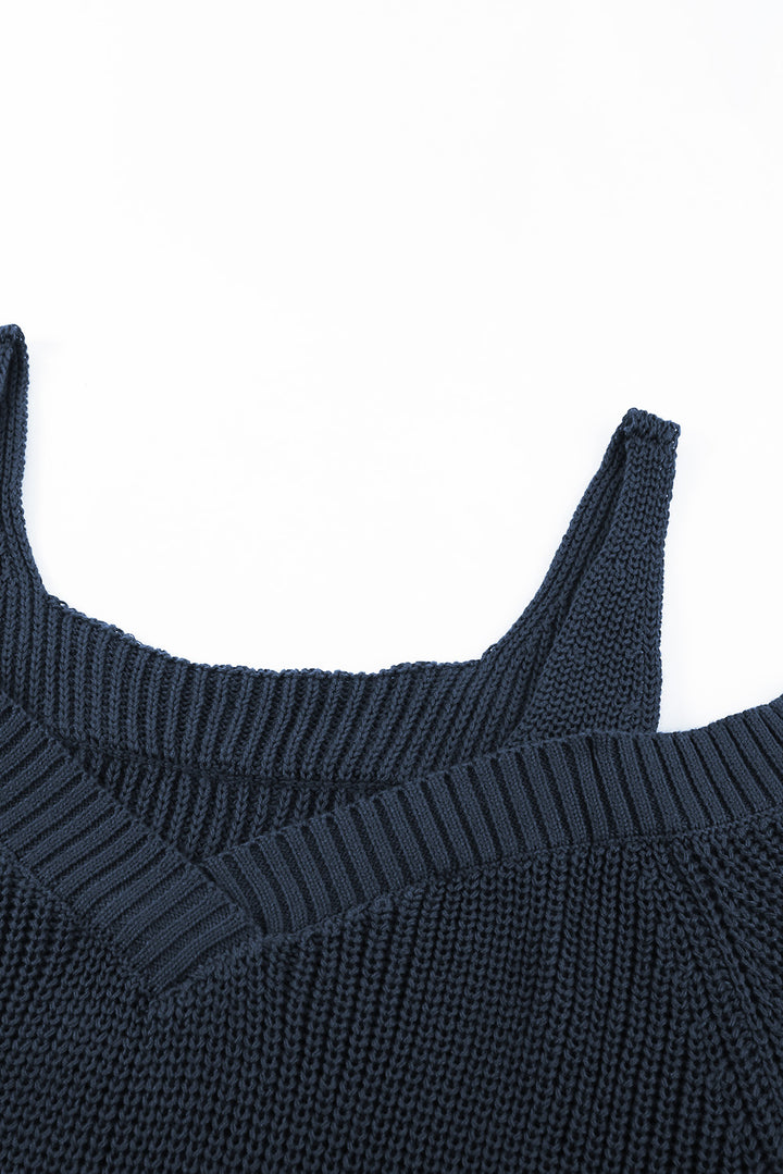 Modischer dunkelblauer Juliette-Strickpullover mit Tauschulter 