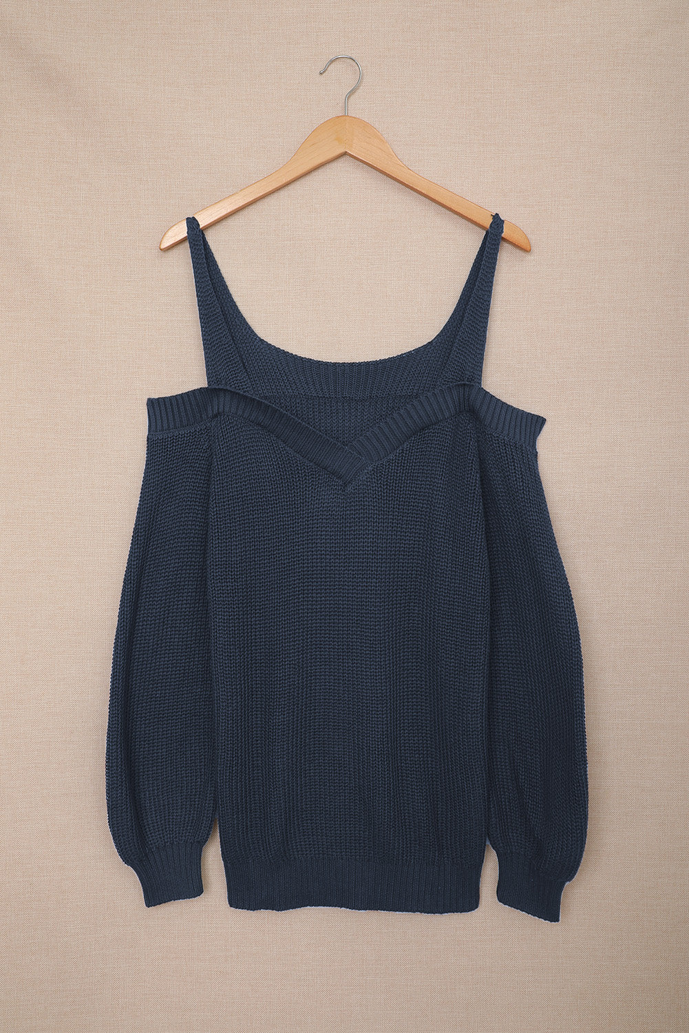 Fashion Dark Blue Dew Shoulder Juliette Knitted Sweater