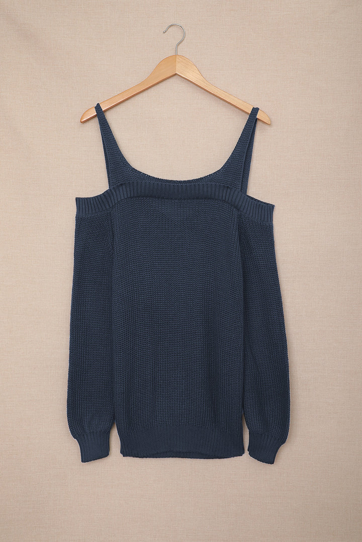 Modischer dunkelblauer Juliette-Strickpullover mit Tauschulter 