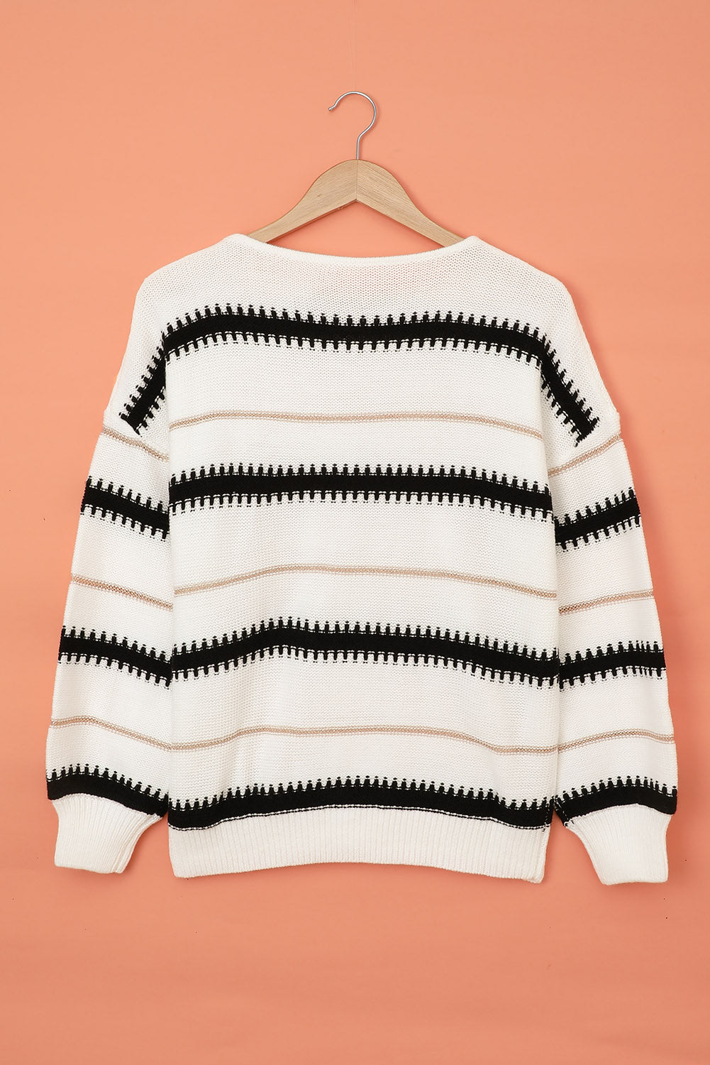 Women's White Striped Loose Fit Pullover Sweater