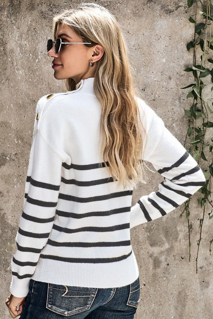 White Striped Turtleneck Sweater
