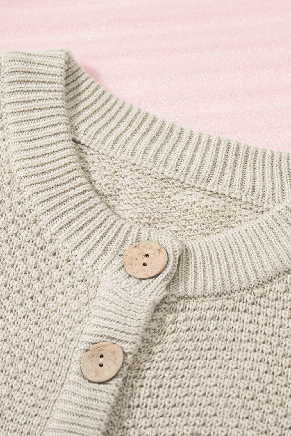 Women's Beige Henley Pullover Drop Shoulder Sweater with Slits
