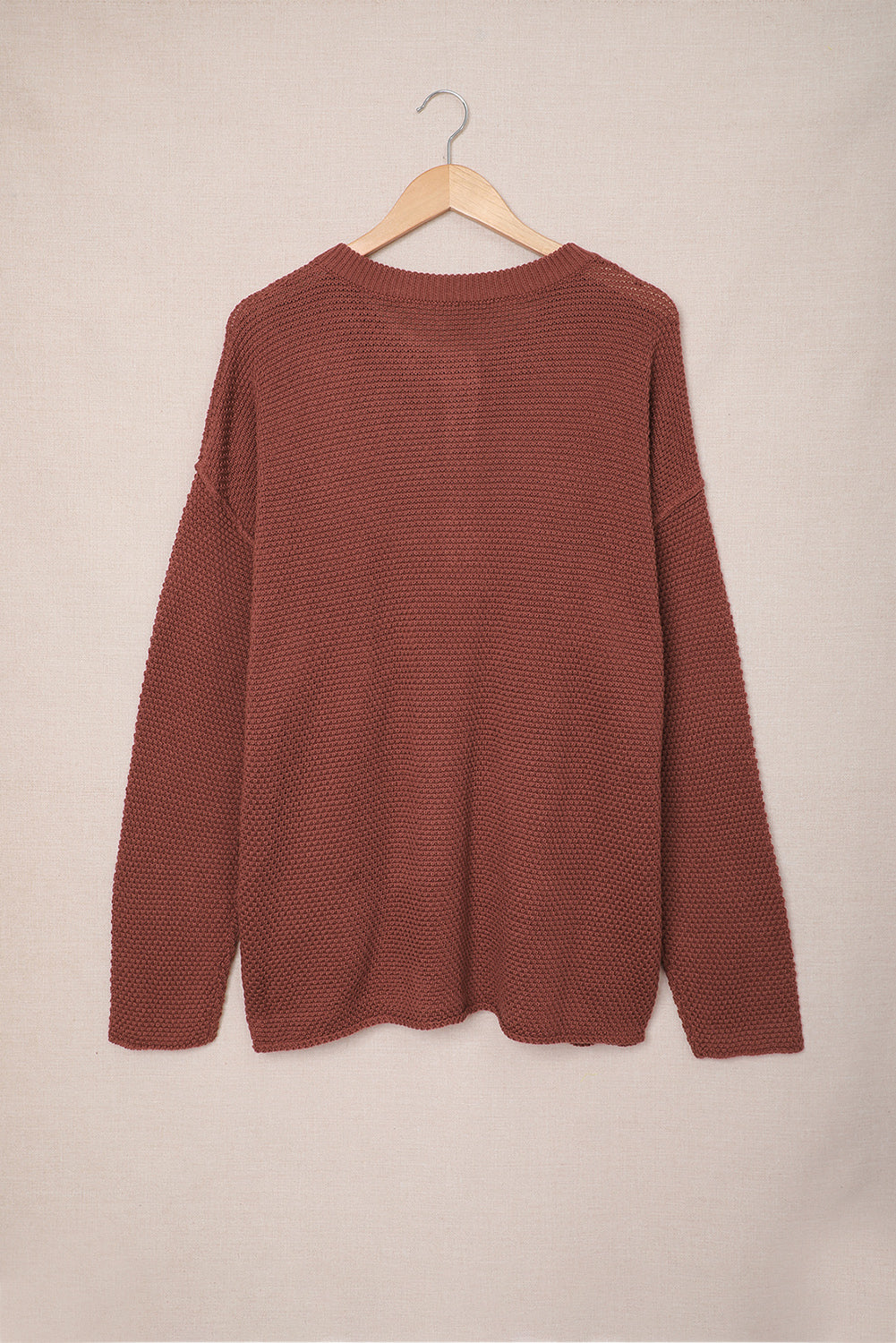 Women's Henley Pullover Drop Shoulder Sweater with Slits