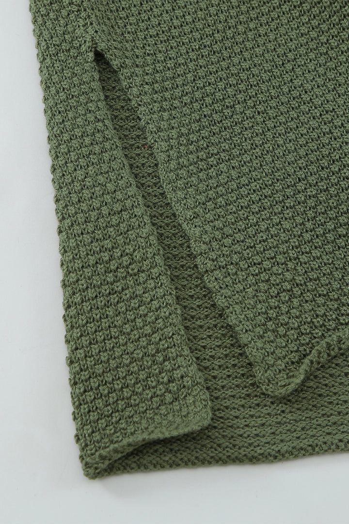 Women's Green Henley Pullover Drop Shoulder Sweater with Slits