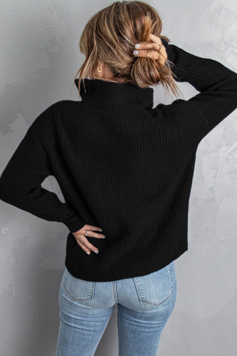Black Zip Neck Knitted Sweater