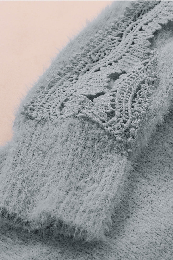 Gray Lace Splicing Sweater