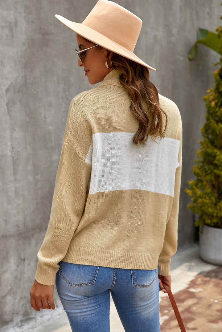 Winter Colorblock Turtleneck Loose Knitted Sweater