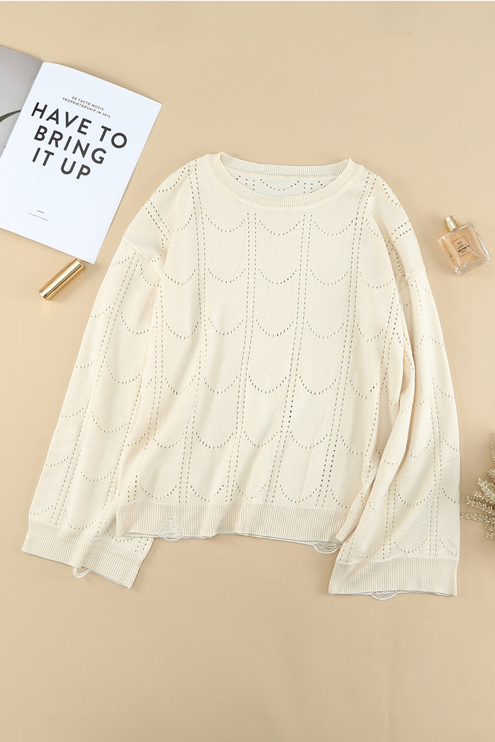 Chic Beige Texture Knit Sweater