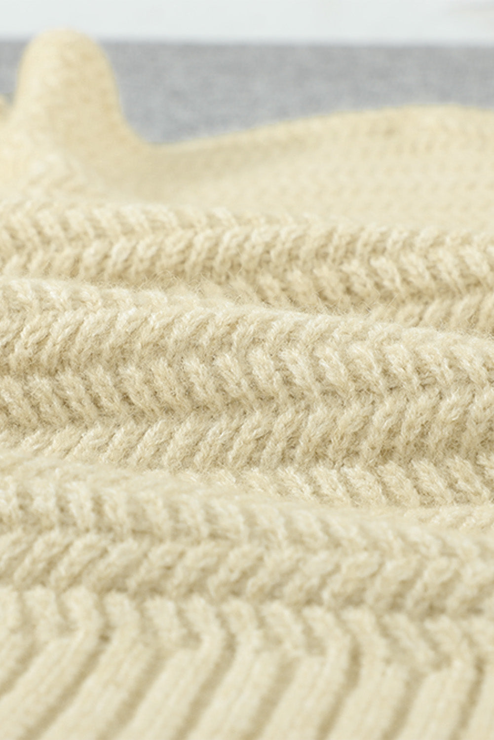 Chic Beige Lace Scalloped V-Neck Side Split Loose Sweater