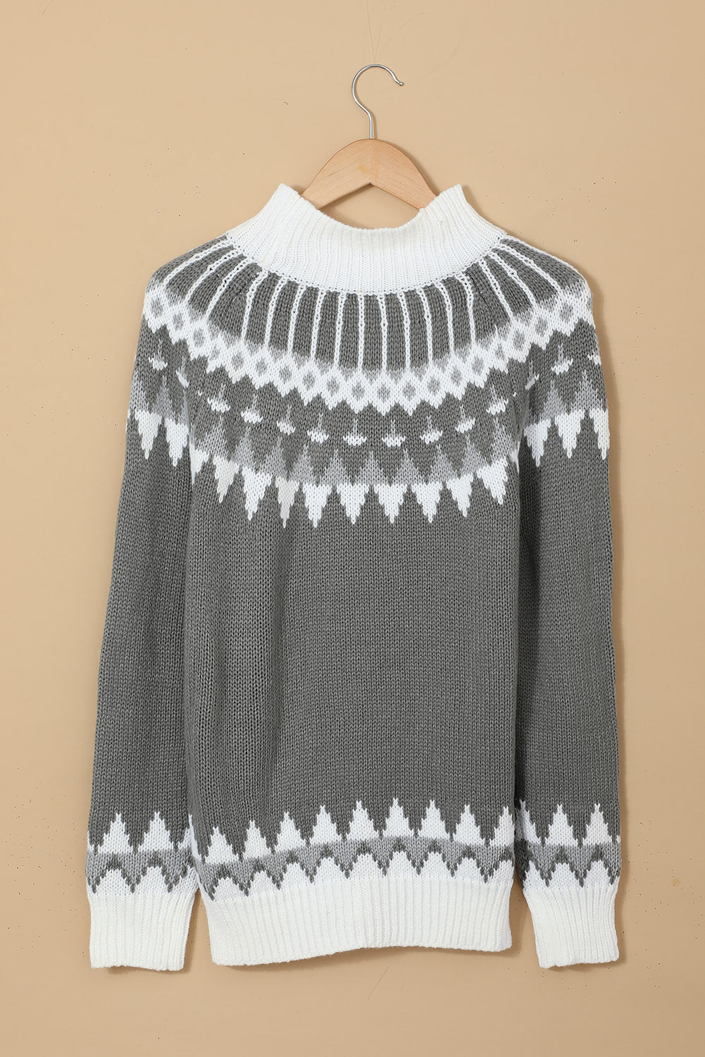 Winter Gray High Neck Printed Knit Sweater