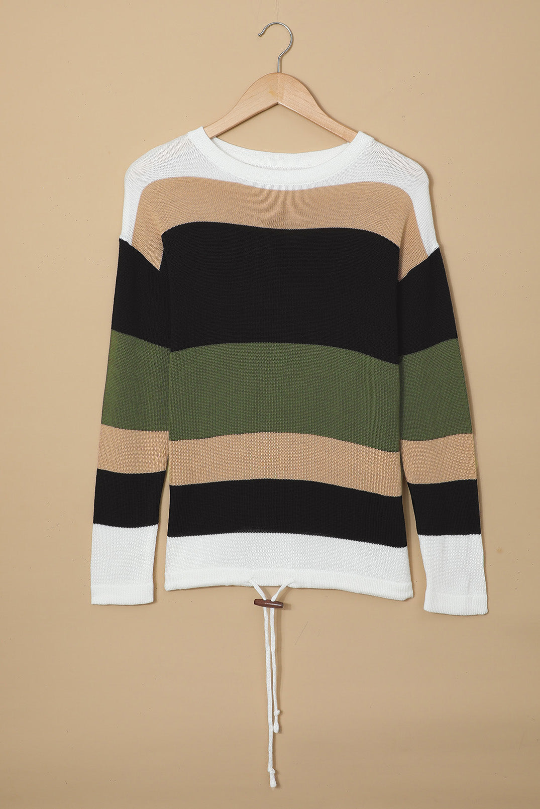 Casual Green Black Colorblock Knit Sweater