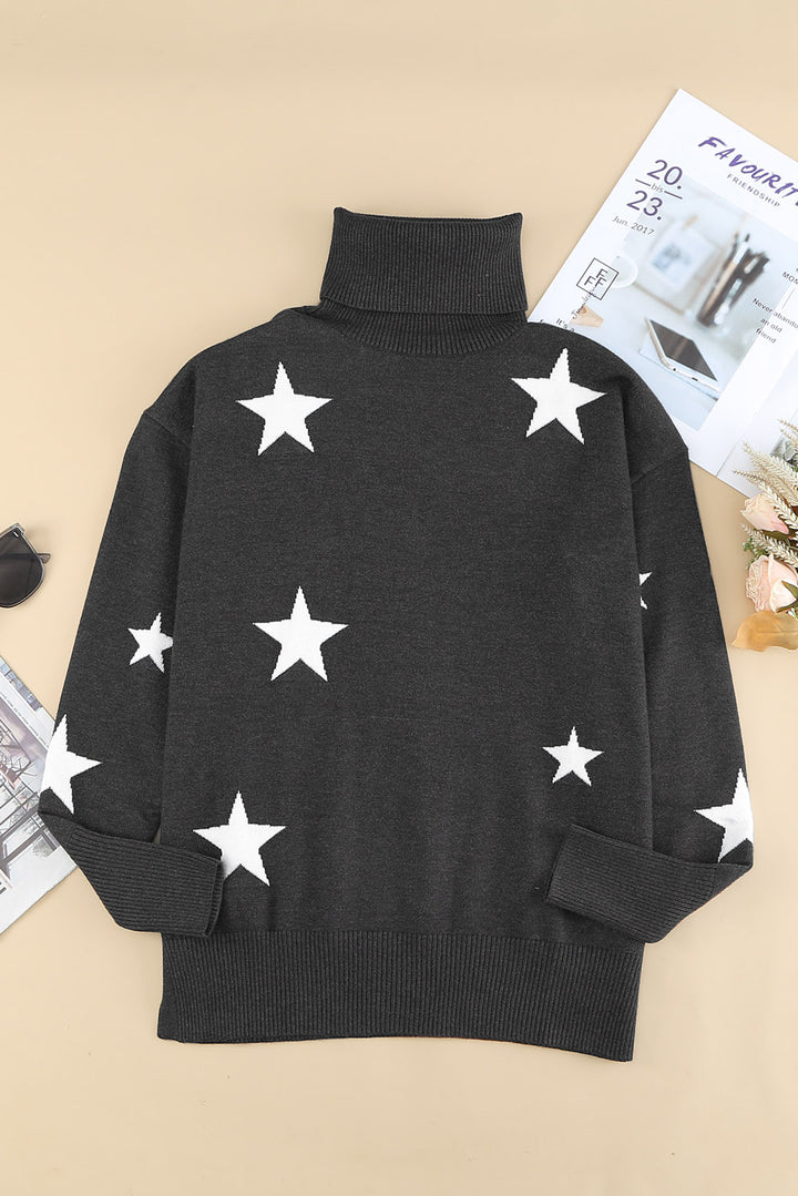 Turtleneck Star Print Sweater