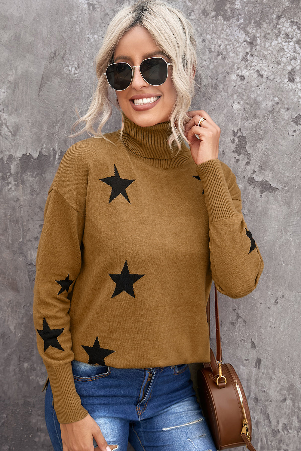 Turtleneck Star Print Sweater