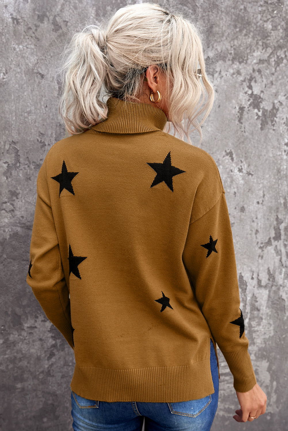 Turtleneck Star Print Sweater