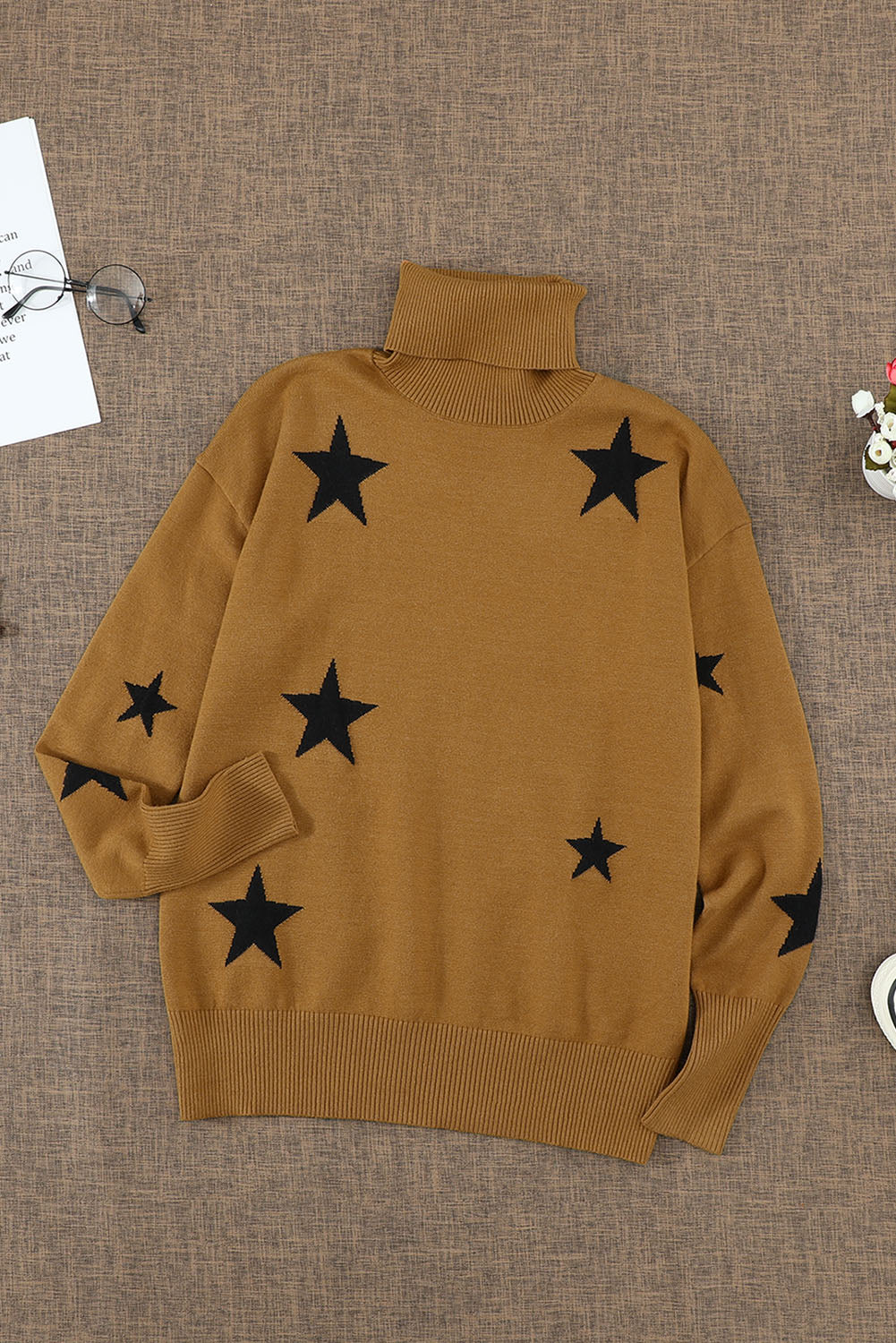 Turtleneck Star Print Sweater