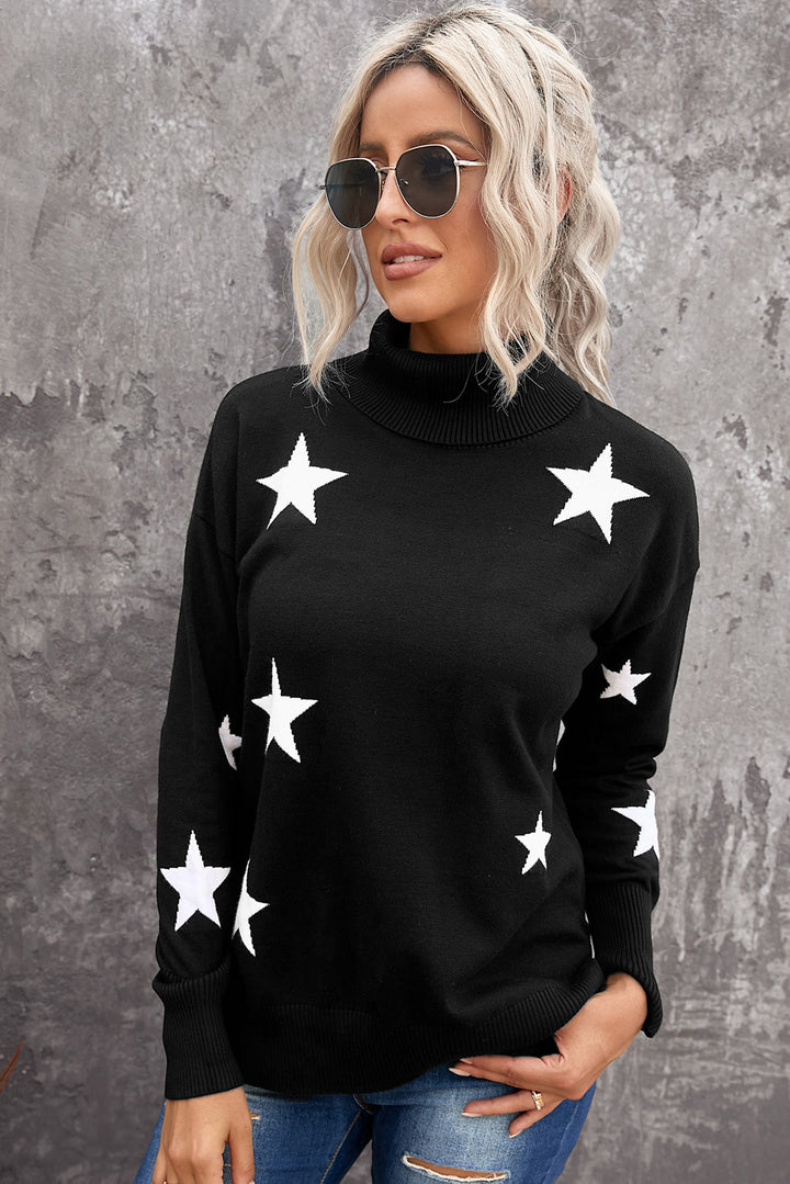 Turtleneck Star Print Sweater