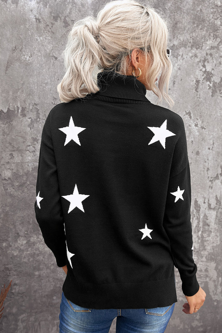 Turtleneck Star Print Sweater