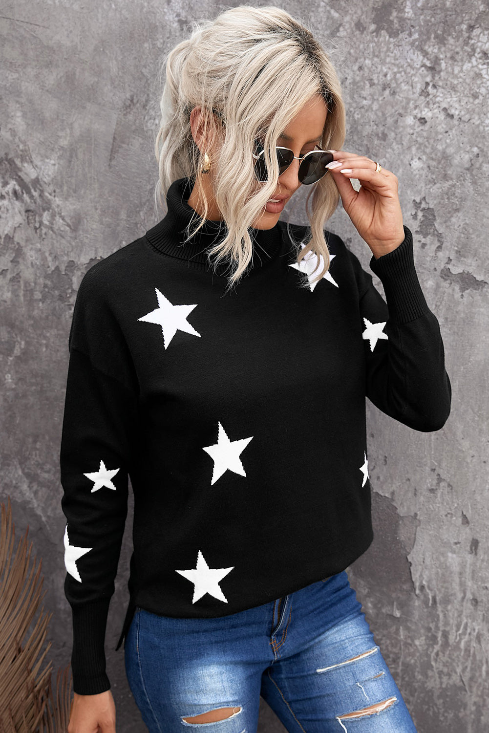 Turtleneck Star Print Sweater