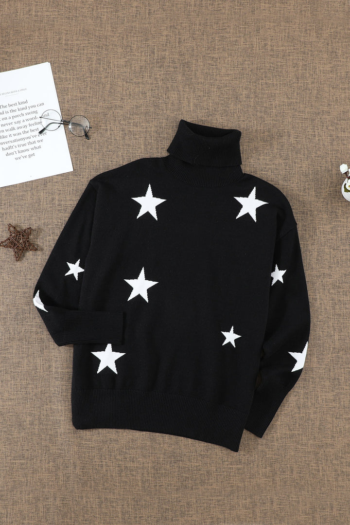 Turtleneck Star Print Sweater