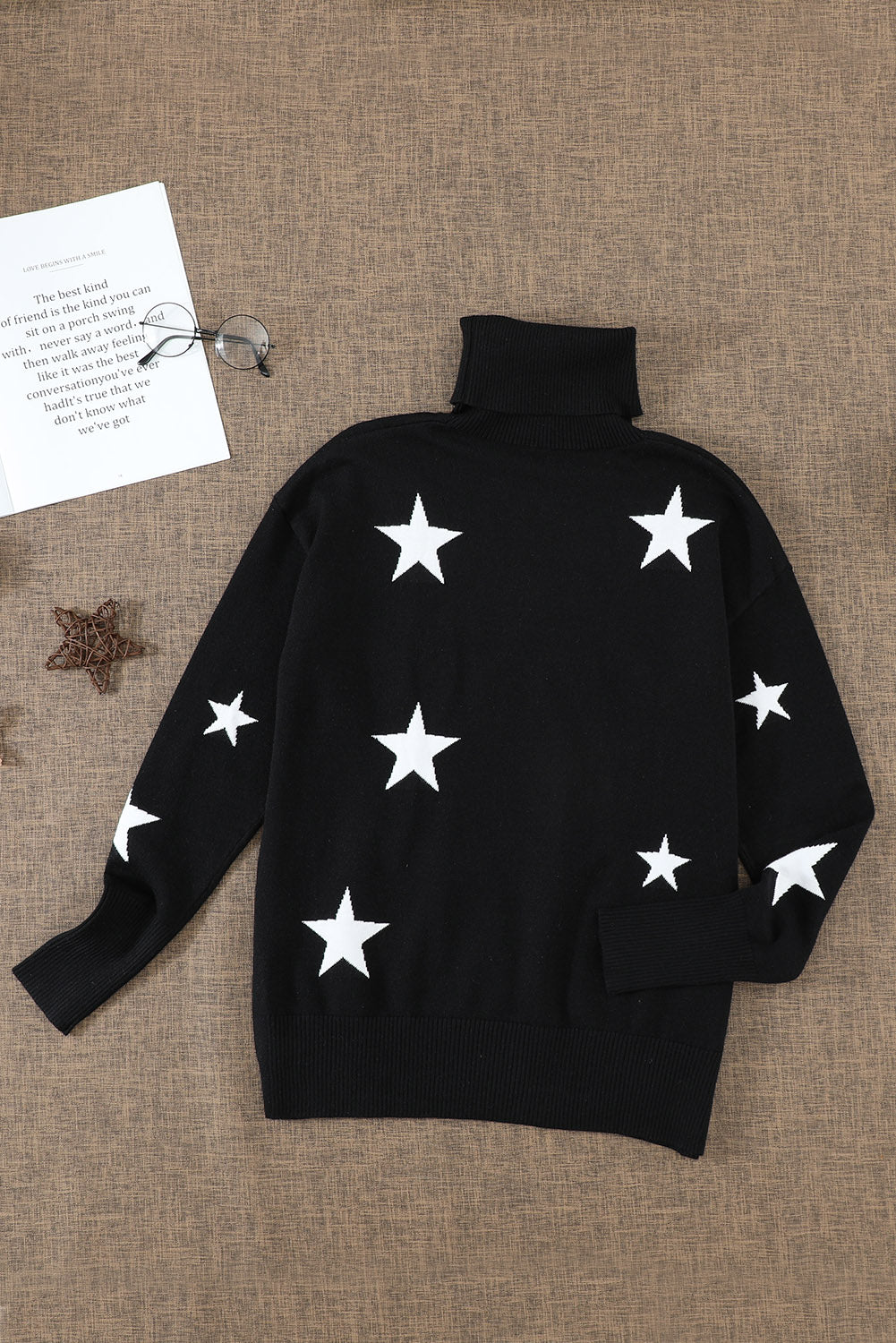 Turtleneck Star Print Sweater