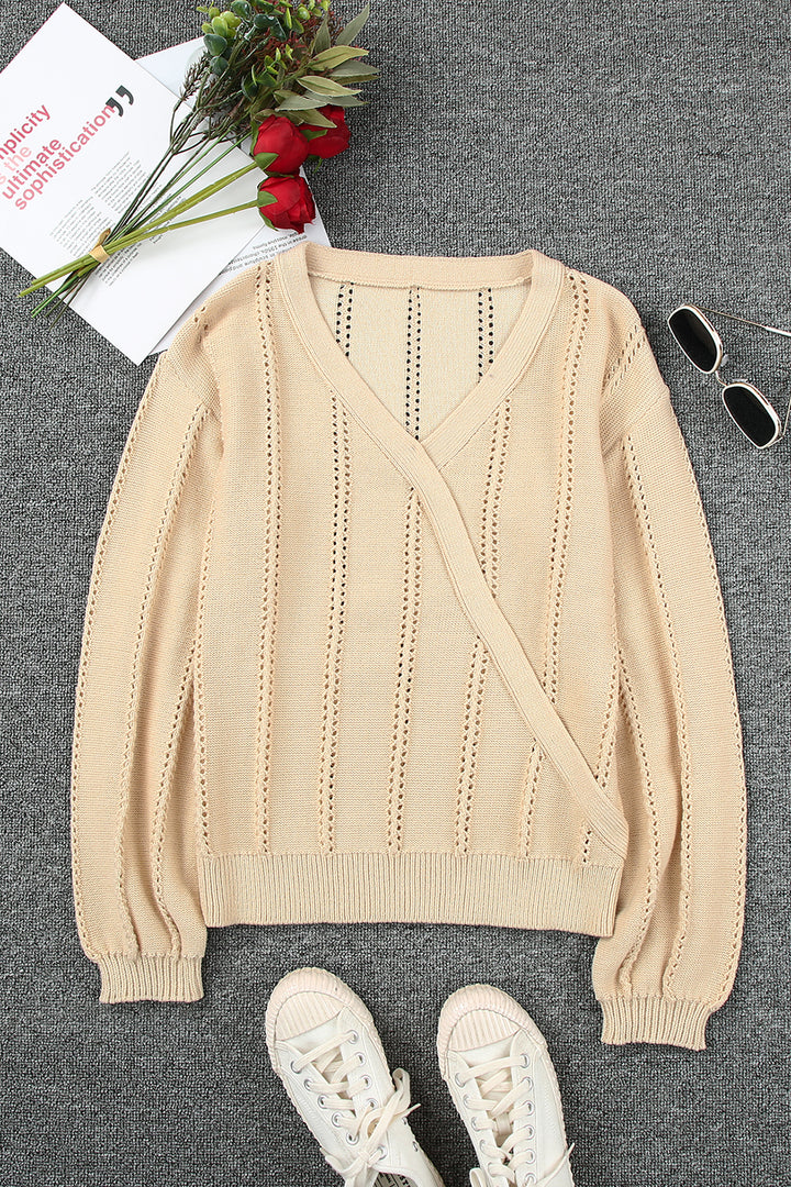 Comfy Apricot Hollow Out V Neck Pullover Sweater