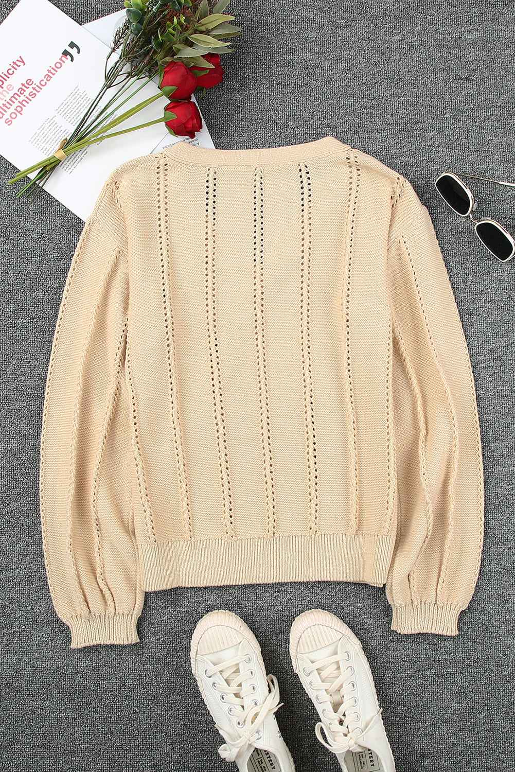 Comfy Apricot Hollow Out Sweater