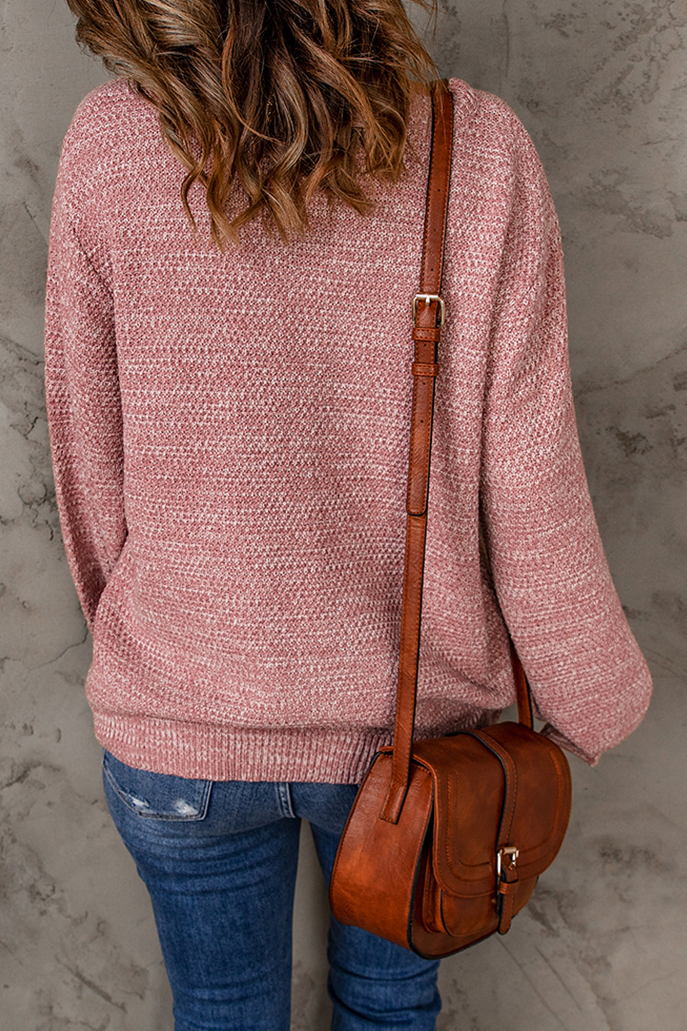 Pink Subtle Heather Knit Bishop Sleeve Sweater