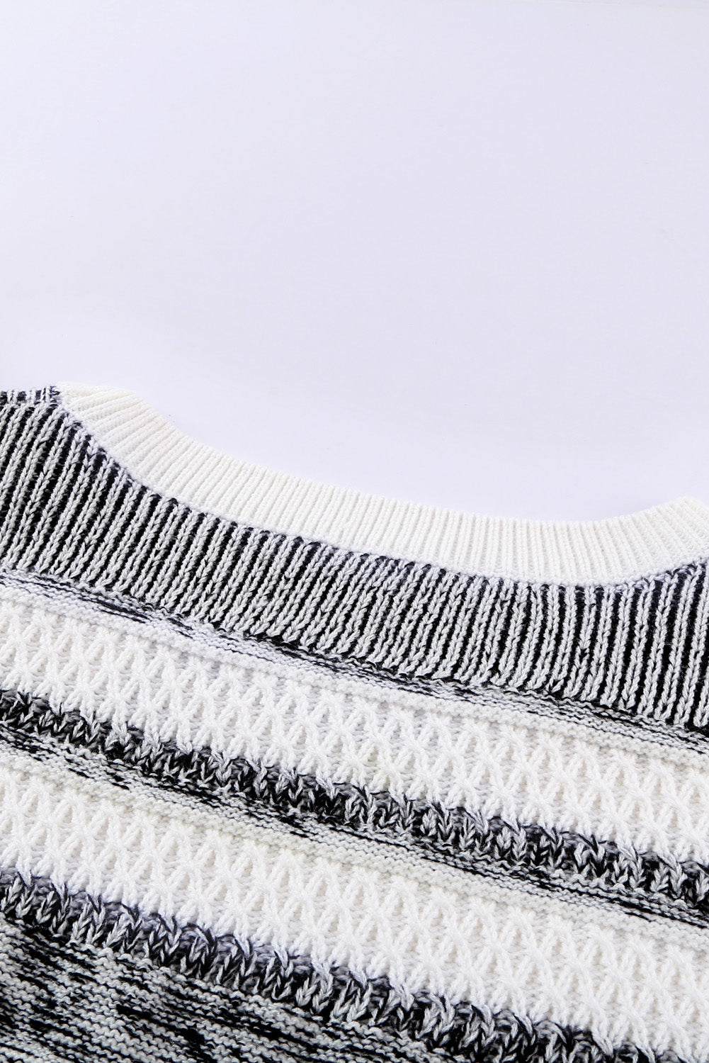 White Black Striped Pullover Knit Sweater