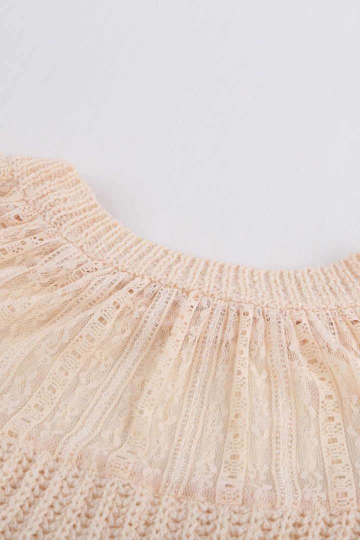 Chic Beige Round Neck Lace Splicing Knitted Sweater