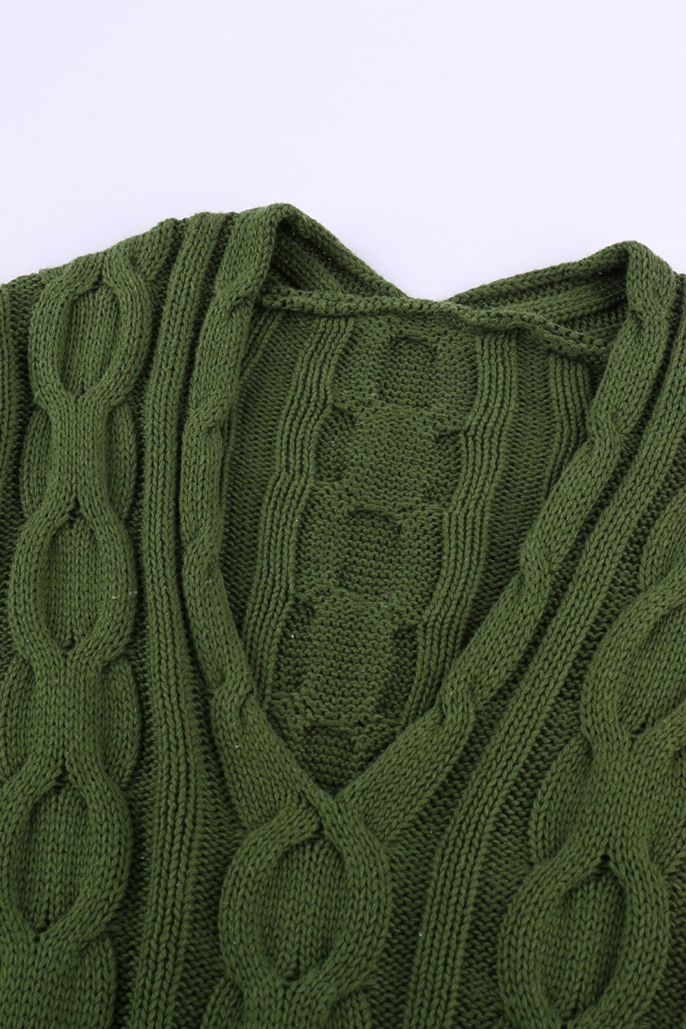 Women's Green Gray Colorblock Cable Knit Sweater with Slits