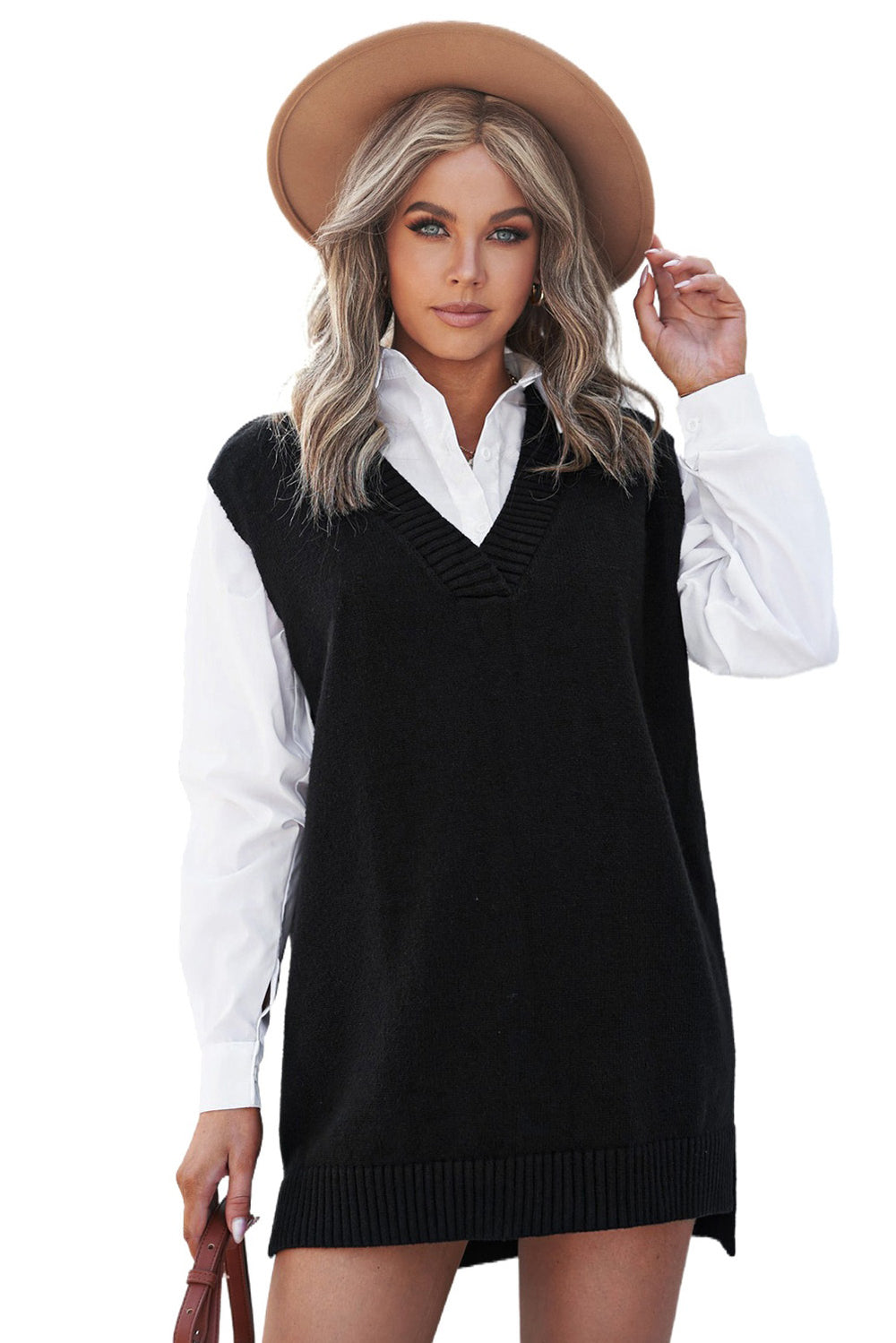 Black Knit Pullover Vest Sweater