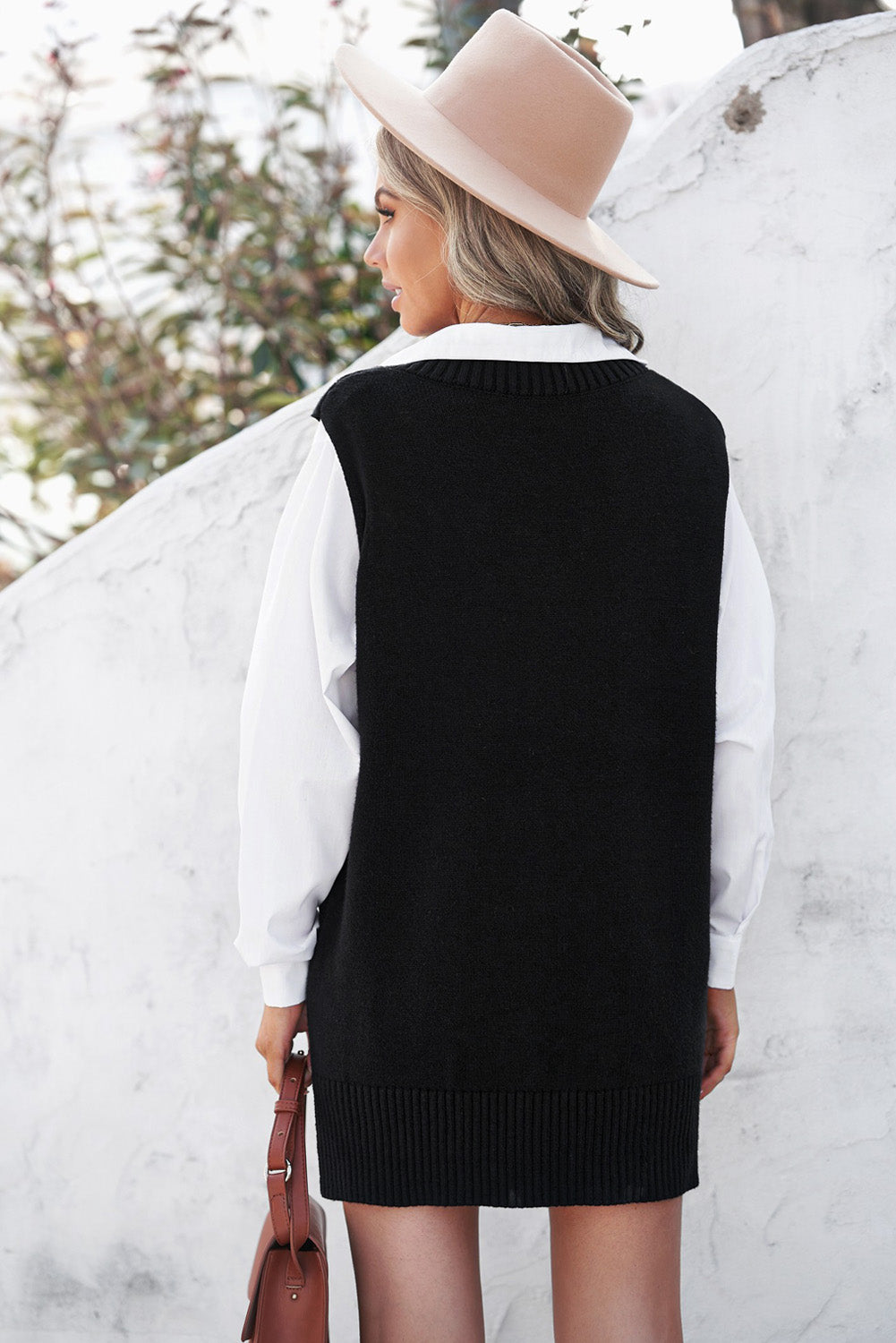 Black Knit Pullover Vest Sweater