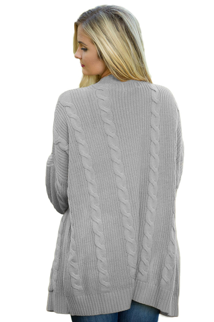 Gray Knit Texture Long Sleeve Cardigan with pockets