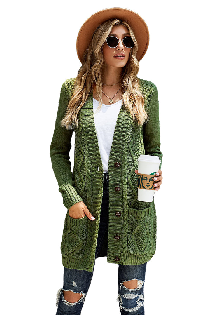 Green Front Pocket and Buttons Closure Cardigan MB27837-9 – ModeShe.com