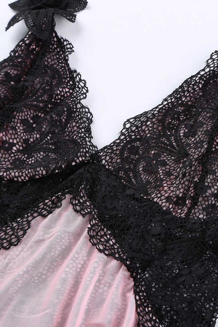 Black Lace and Pink Babydoll Nightdress