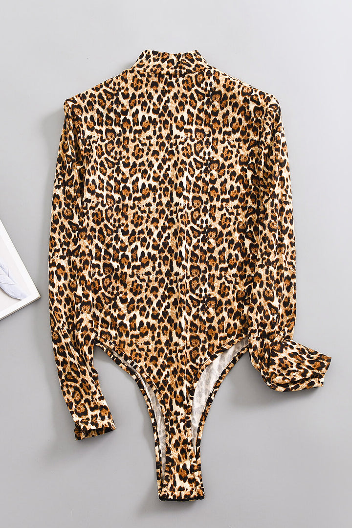 Mock Neck Long Sleeves Leopard Print Bodysuit