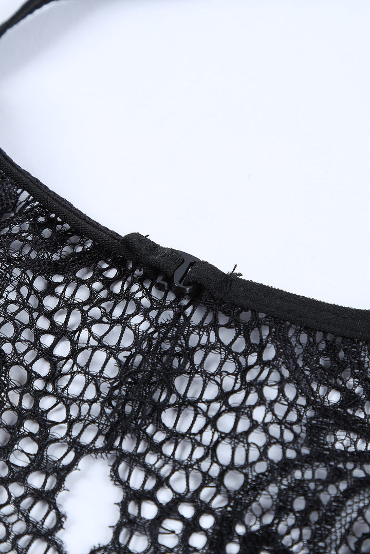 Sleeveless Black V Neck Crochet Lace Splicing Backless Bodysuit