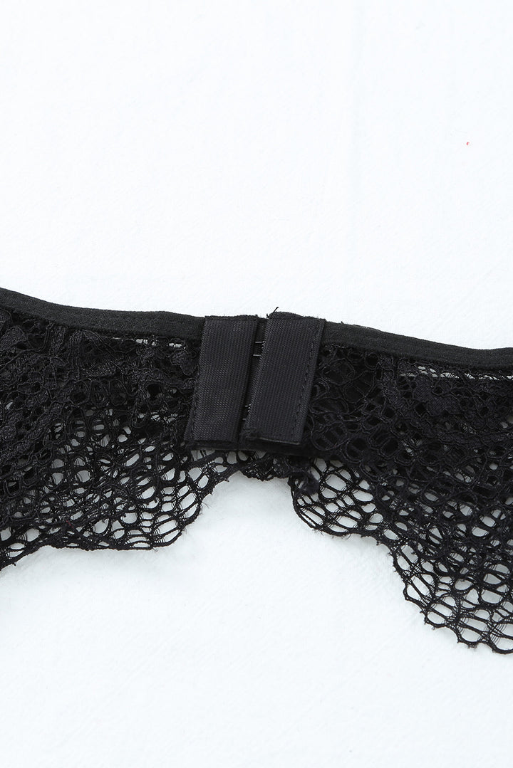 Sexy Black Lace Bralette Set with Garters and Gloves