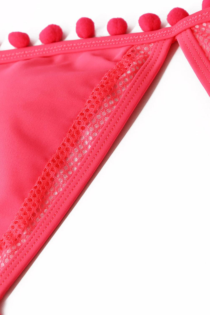 Rosy Pom Pom Mesh Insert High Waist Bikini Set